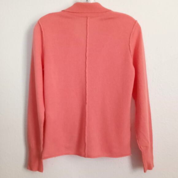 FREE PEOPLE 100% Cashmere Cardigan Button Sweater XS Mango Pink Collar Roll Edge - Picture 2 of 8